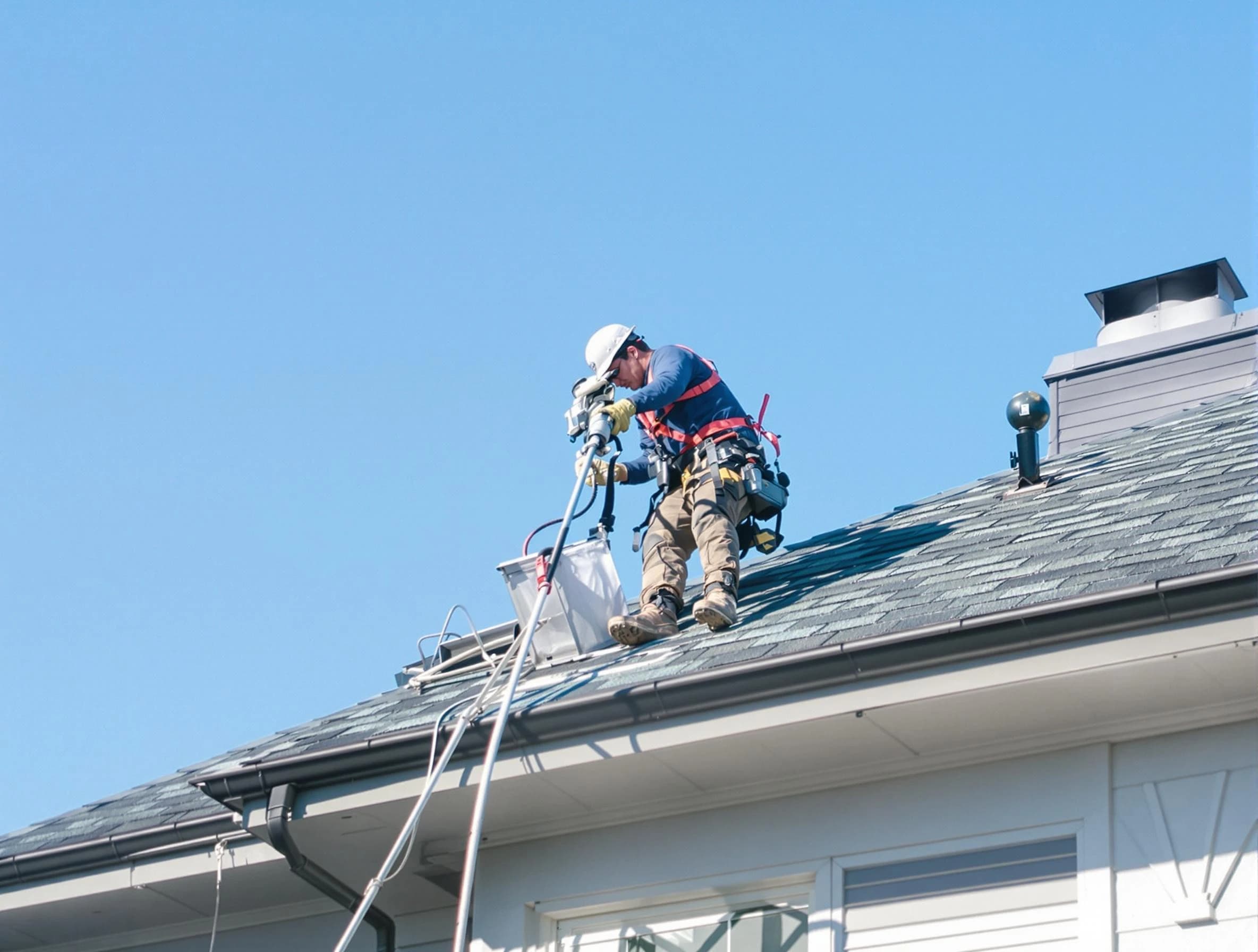 Mead Dryer Vent Cleaning certified technician cleaning a roof-mounted dryer vent system in Mead