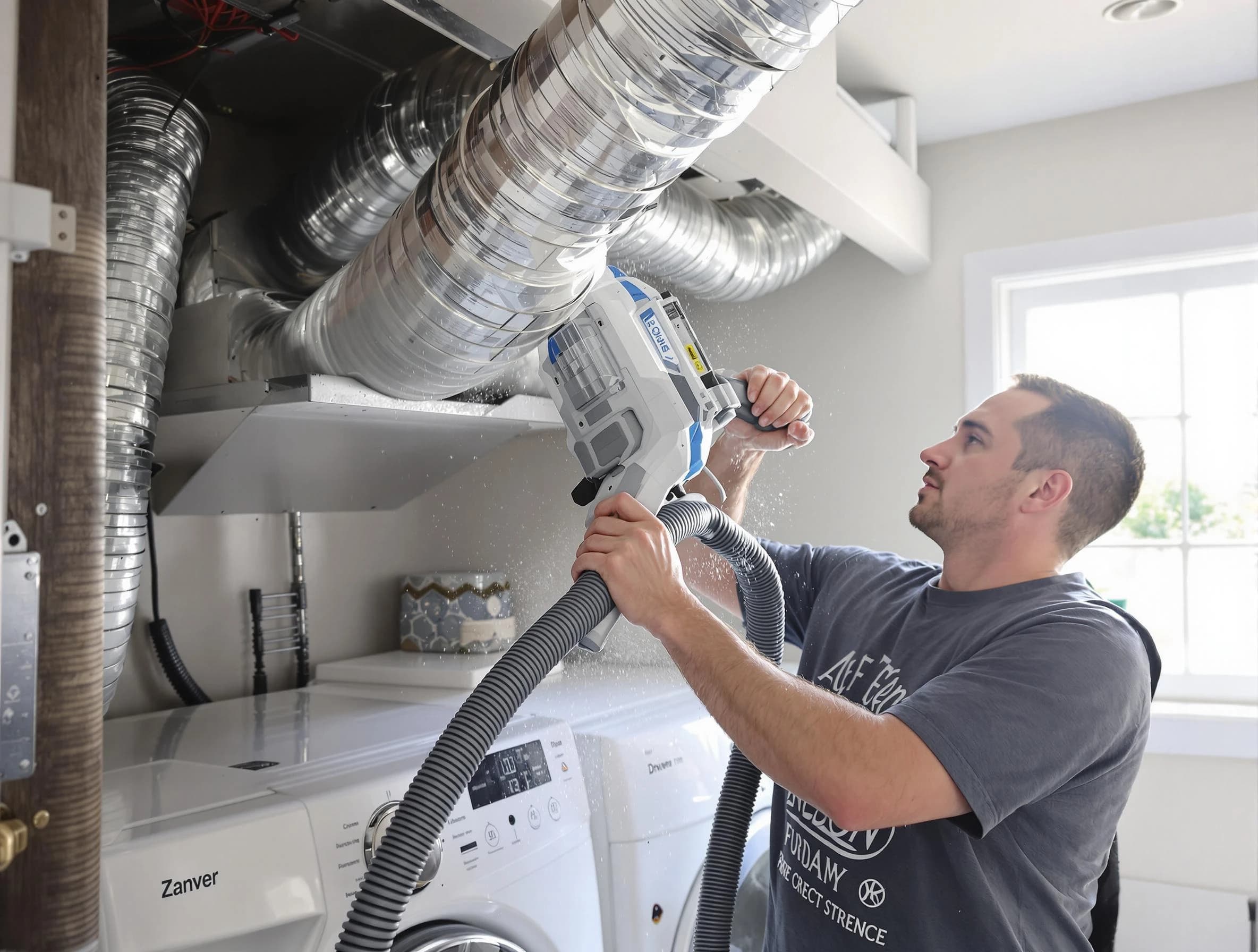 Mead Dryer Vent Cleaning specialist cleaning deep within a dryer vent duct system in Mead